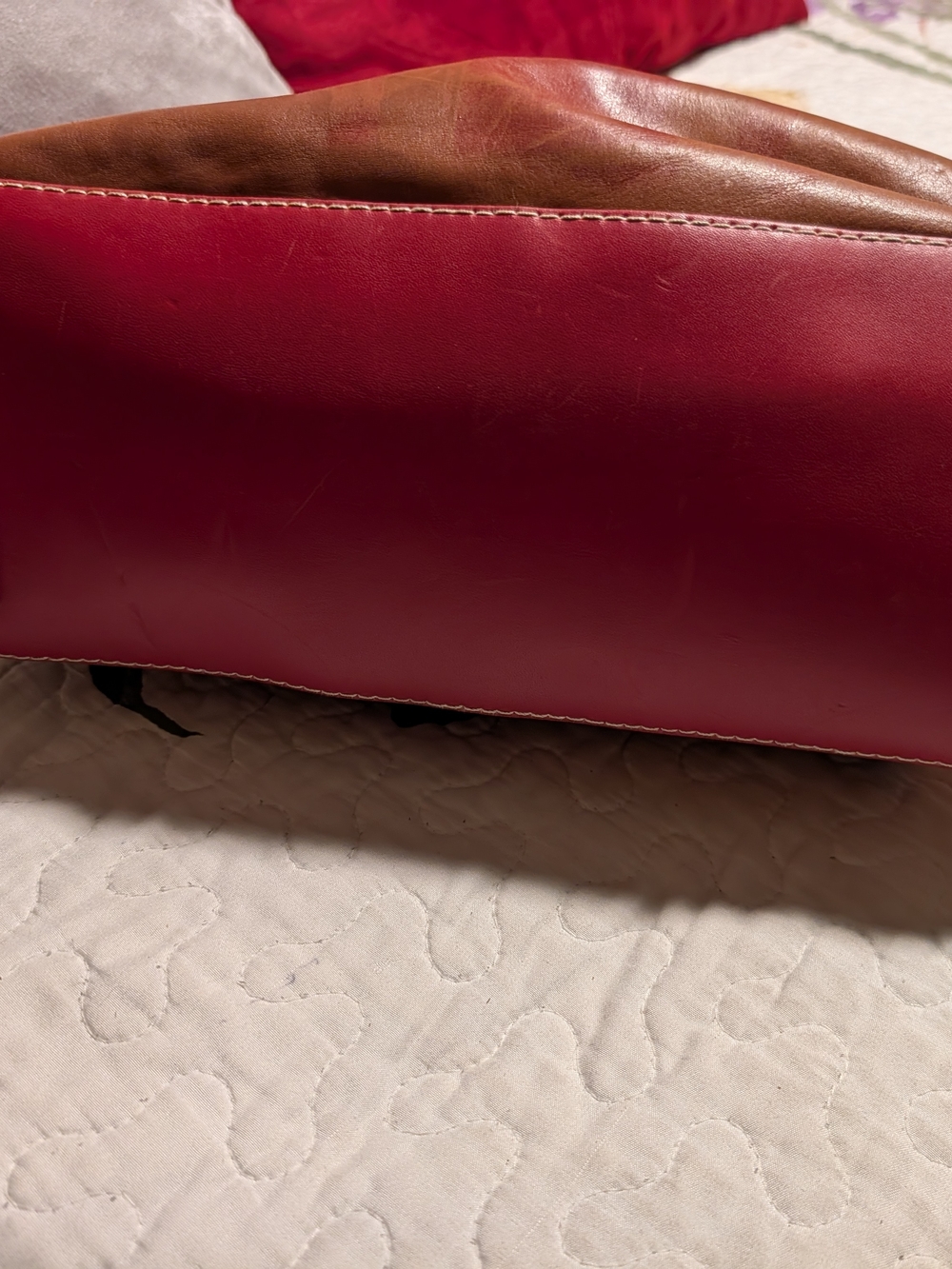 Maurizio Taiuti Leather Striped Tote in Brown and Red - Picture 4 of 8